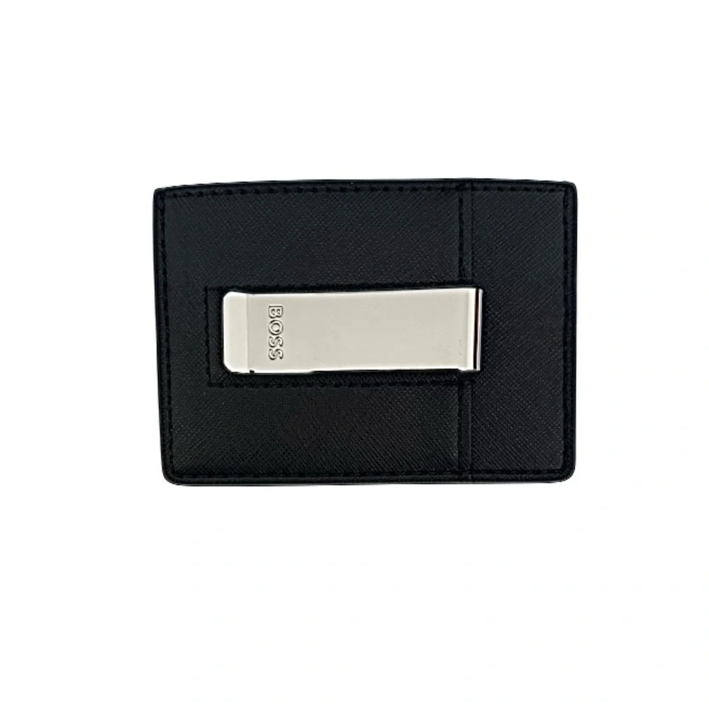 BOSS | Zair Money Clip | Black Leather Wallet | Silver Hardware | NWT